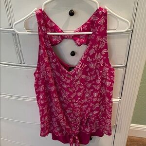 Floral Tie-Front Sleeveless Tank Top in Bright Pink